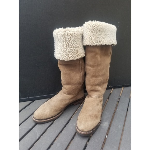 Coach knee high wool leather suede shearling sherpa tan boot 9 9.5 - Picture 2 of 9